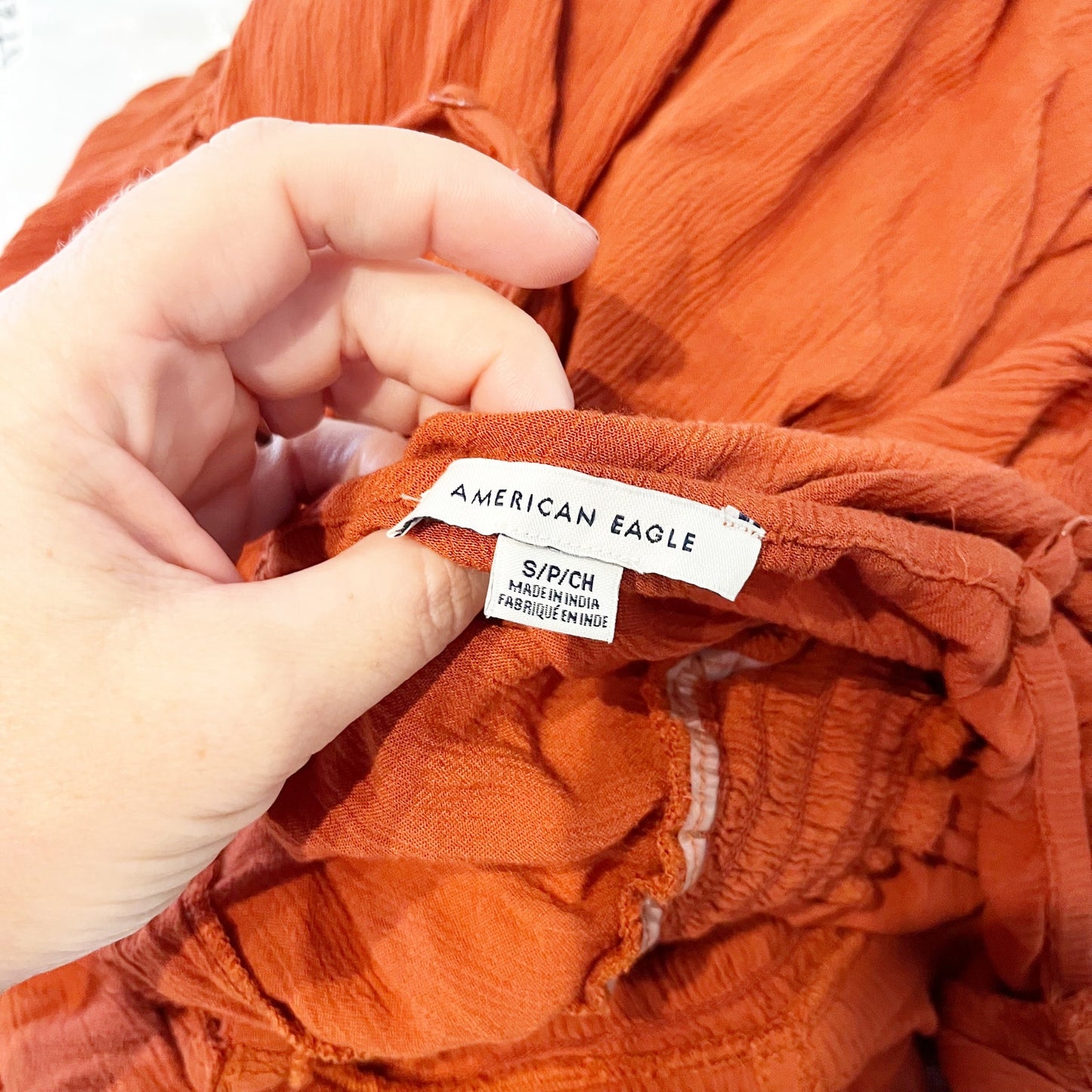 American Eagle Tie Front Crochet Maxi Dress Burnt Orange Rust Small