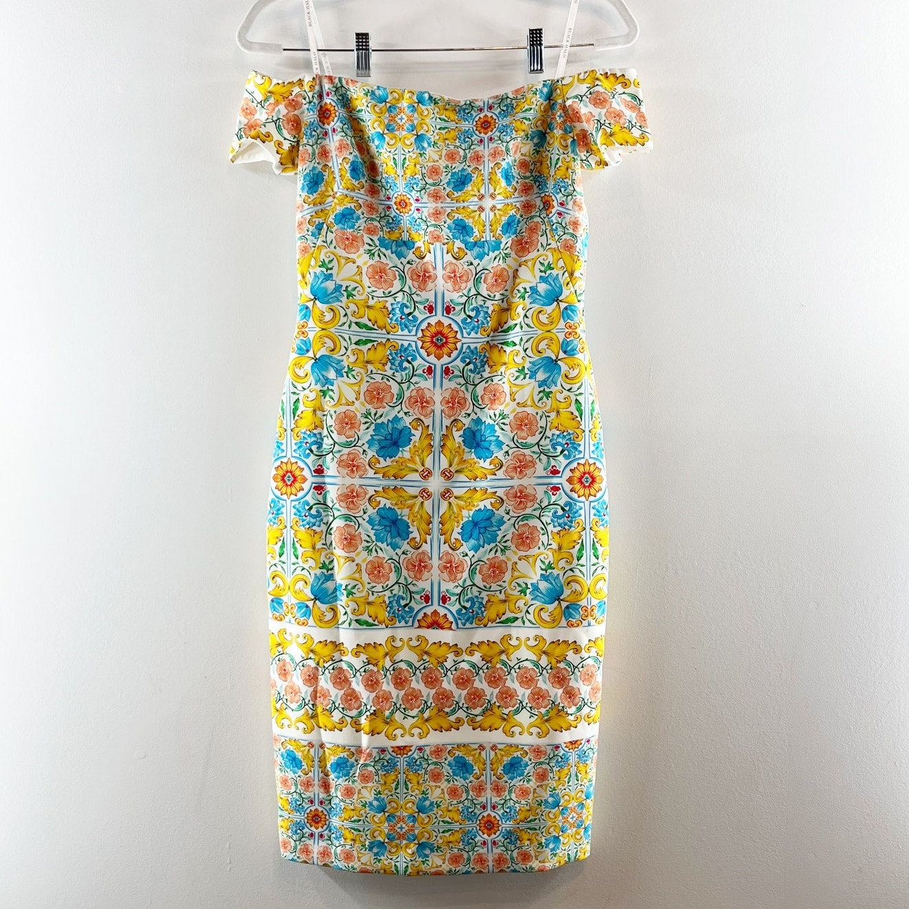 Black Halo Bethel Floral Off-the-Shoulder Knee-Length Sheath Dress Yellow 2