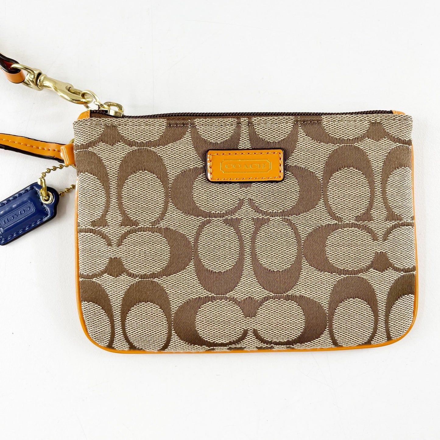 Coach F49471 Park Signature Canvas Small Wristlet Wallet Khaki / Orange Spice