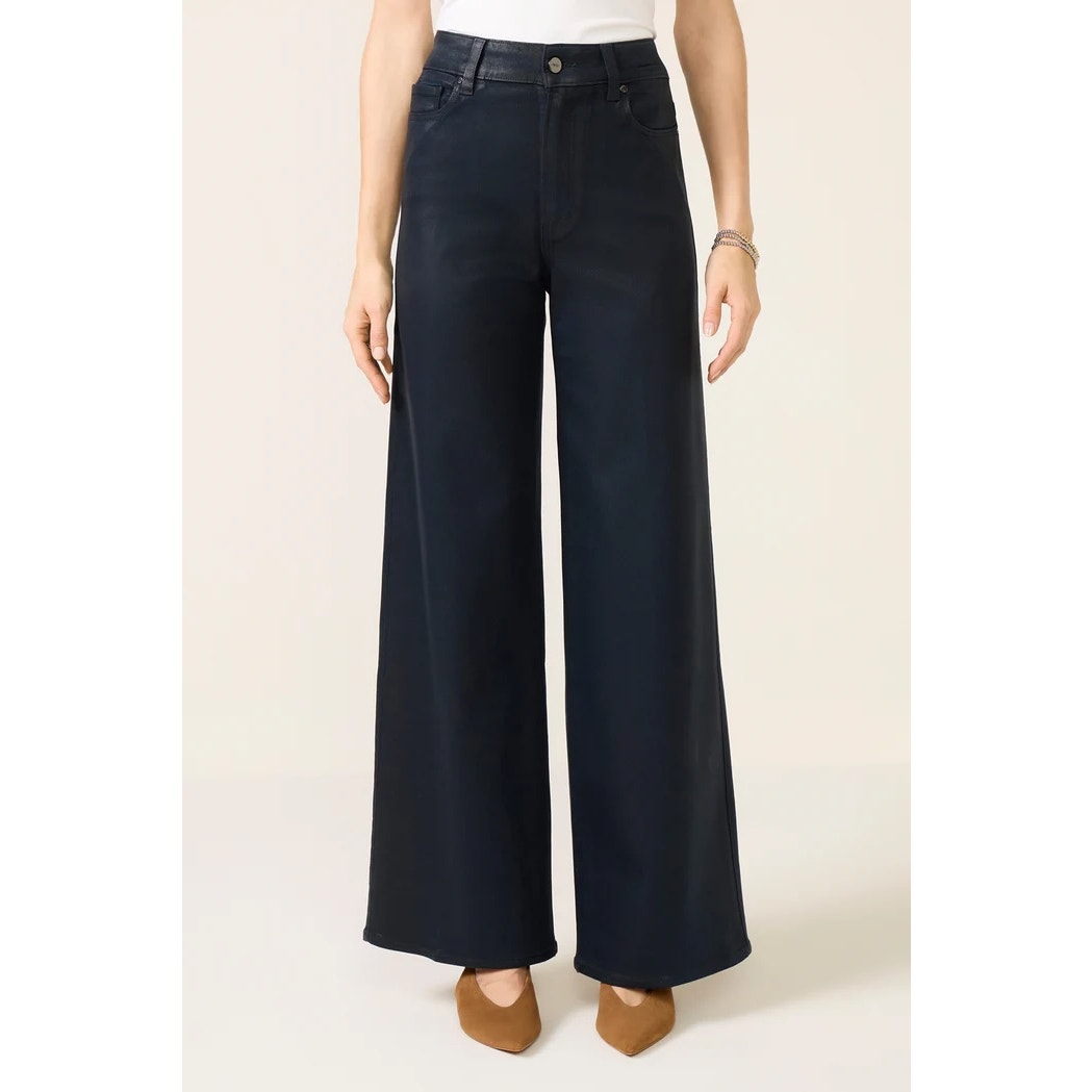 Paige High Rise Coated Anessa Wide Leg Pants In Navy Seascape Blue 30 / 10