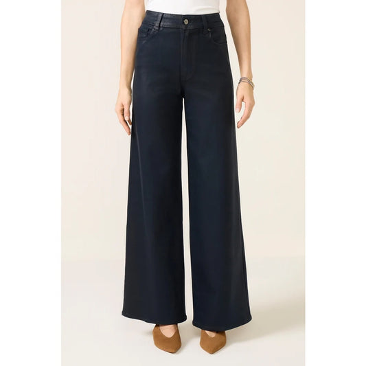 Paige High Rise Coated Anessa Wide Leg Pants In Navy Seascape Blue 30 / 10