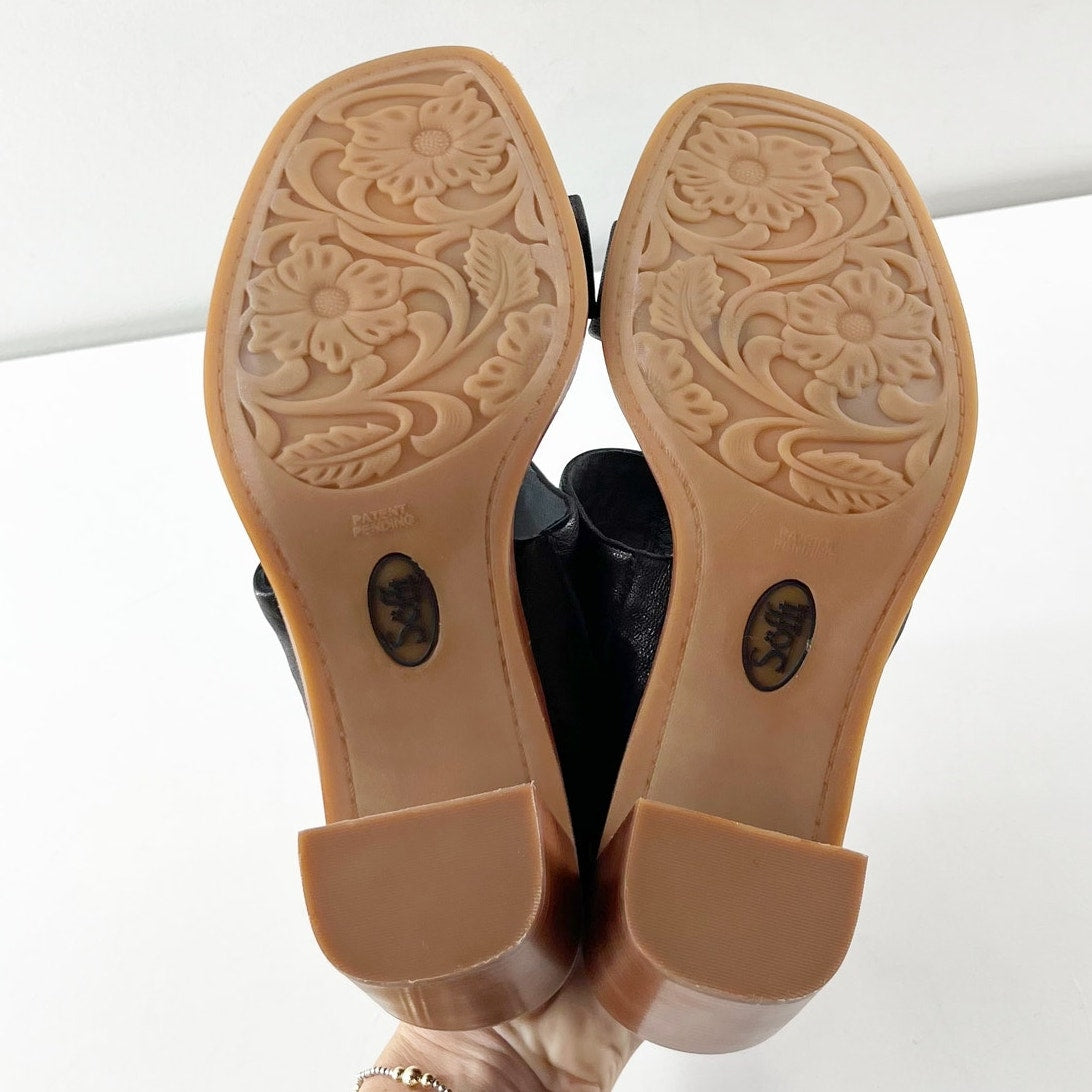 Sofft Sheila Leather Block Hell Square Toe Mule Sandals Shoes Black 8