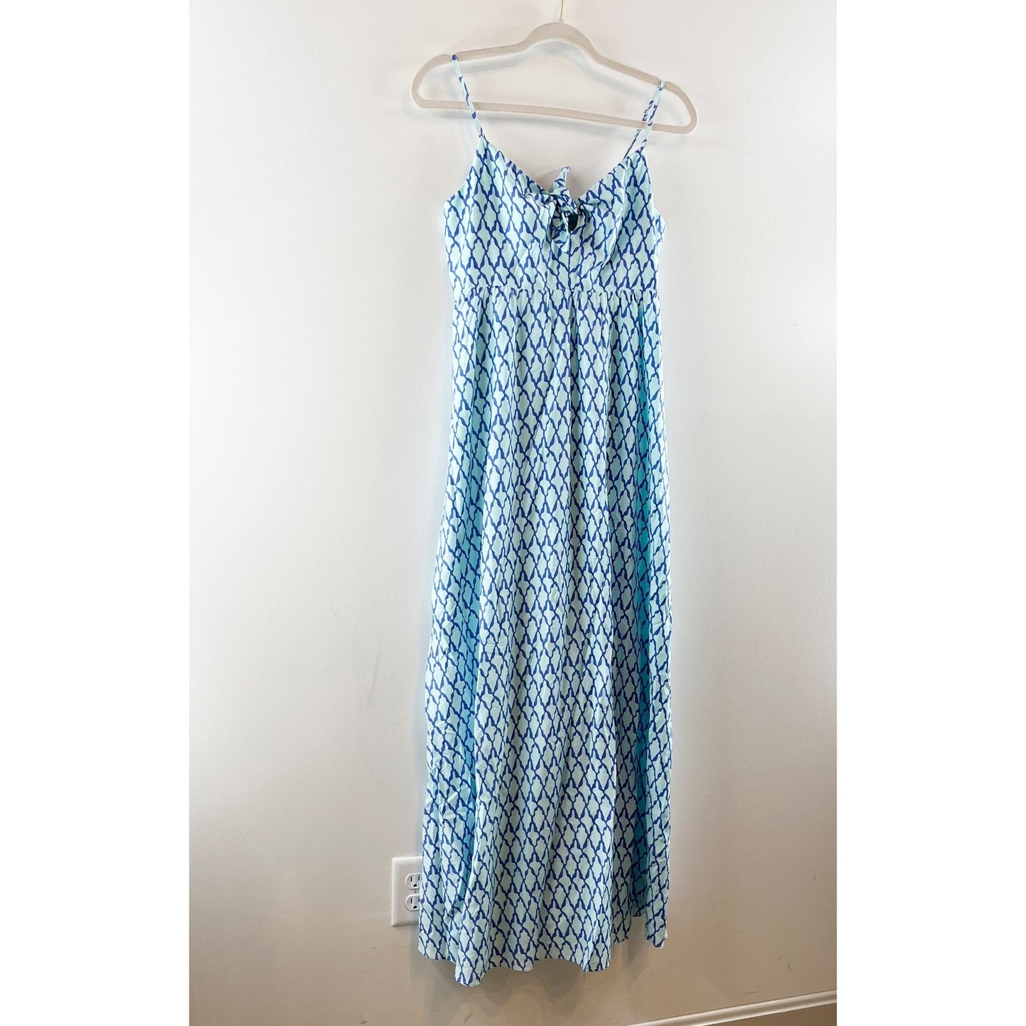 Vineyard Vines Lattice Print Tie Front Cutout Maxi Dress Blue 8