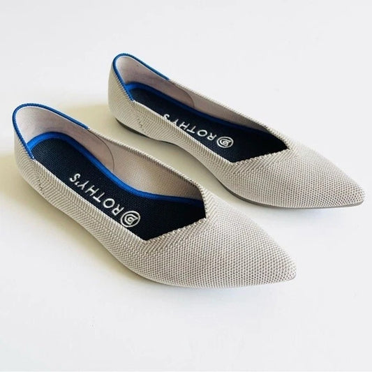 Rothy’s Slip On The Point Washable Ballet Flats Flax Birdseye Gray 10