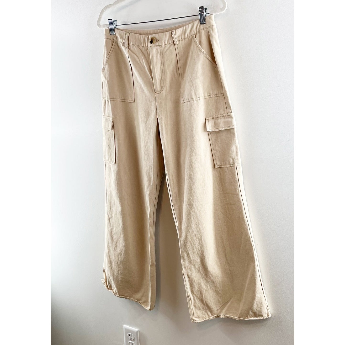 ACOA High Rise Wide Leg Cargo Pants Khaki Tan Large