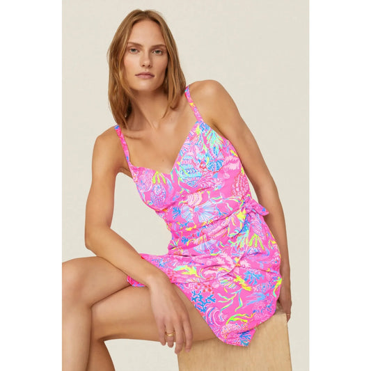 Lilly Pulitzer Scarlet Stretch Mini V Neck Faux Wrap Dress Pink 8