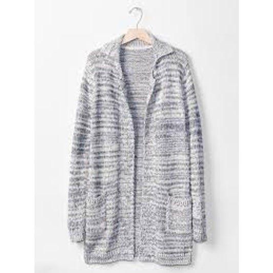 GAP Marled Knit Long Sleeve Open Cardigan Sweater Gray Medium