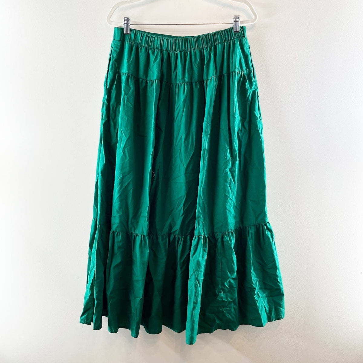 Abercrombie Tiered Cotton Poplin Maxi Skirt Green Large