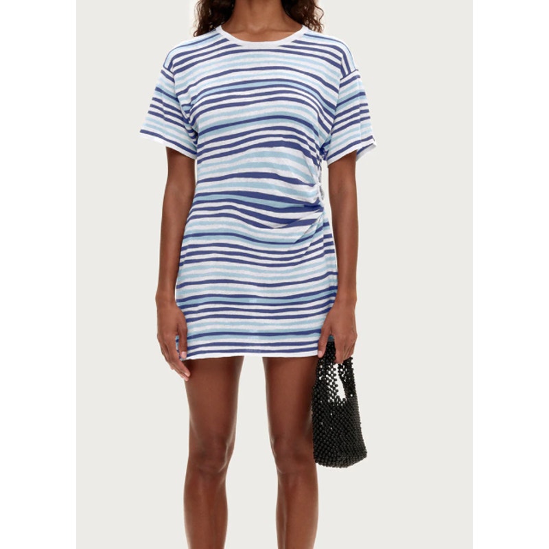 Zulu & Zephyr Short Sleeve T Shirt Knit Striped Cutout Mini Dress Blue White XS