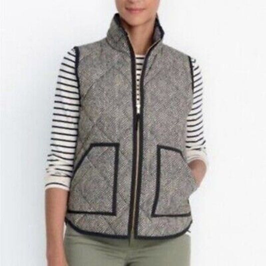 J. Crew Down Filled Herringbone Quilted Puffer Vest Gray Navy Blue Medium