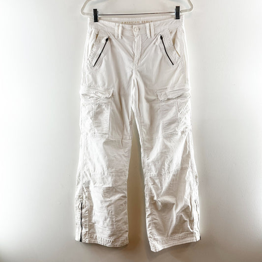 American Eagle Low Rise Cargo Baggy Wide Leg Flare Pants White 4