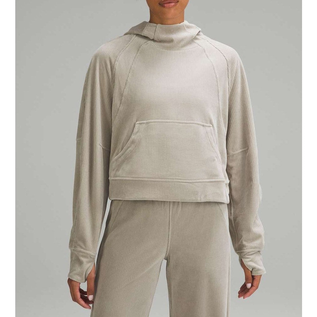 Lululemon Scuba Oversized Hoodie Sweatshirt Velvet Cord Riverstone Tan M / L