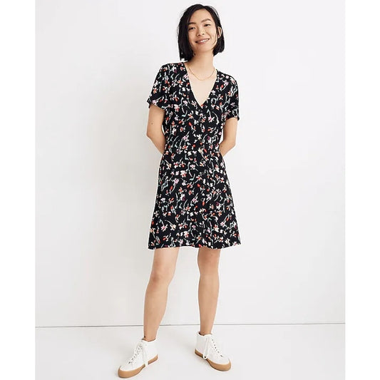 Madewell V Neck Short Sleeve Button Front Mini Dress in Drifting Flowers 10