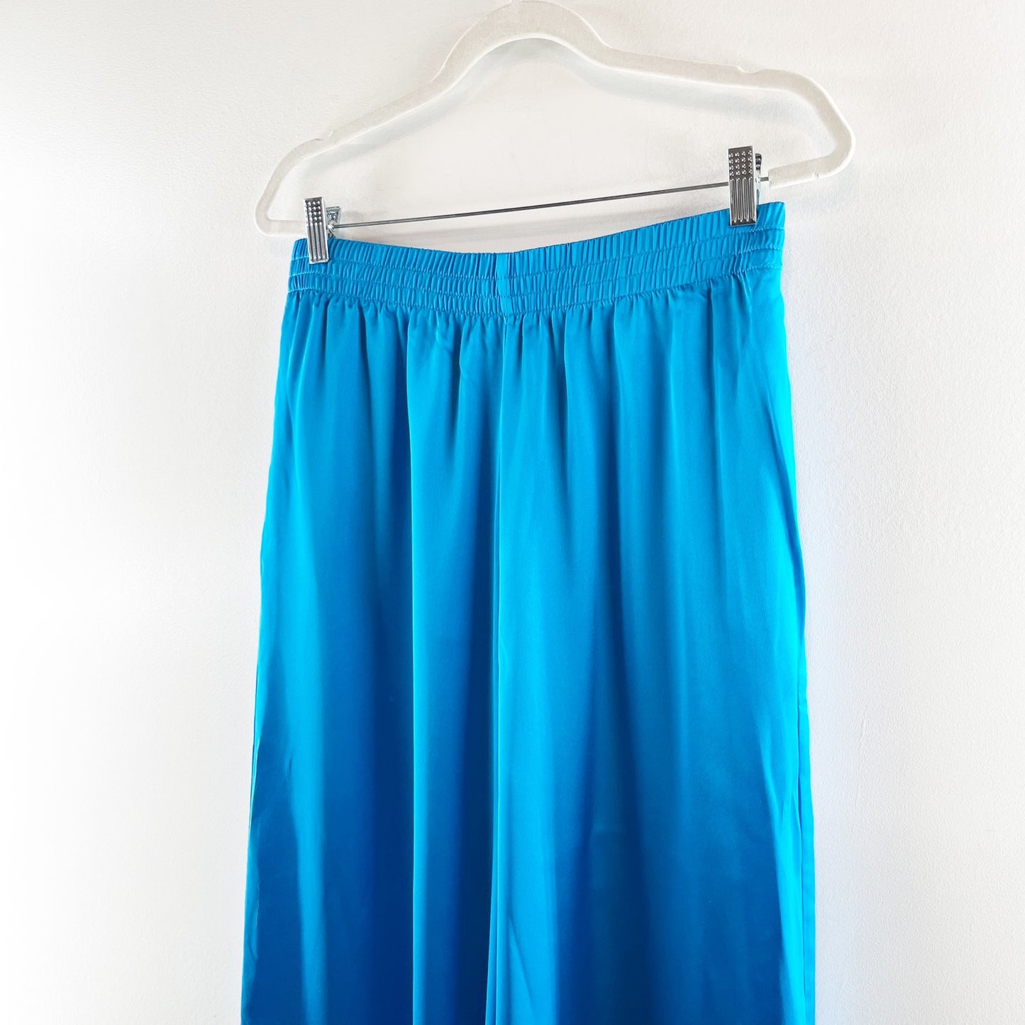 Show Me Your Mumu High Rise Wide Leg Satin Irwin Pants Blue Large