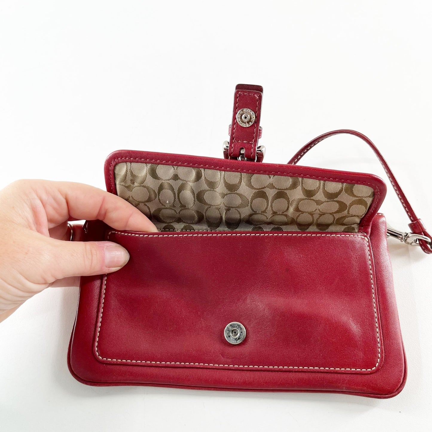 Coach Leather Flap Wristlet Wallet Red