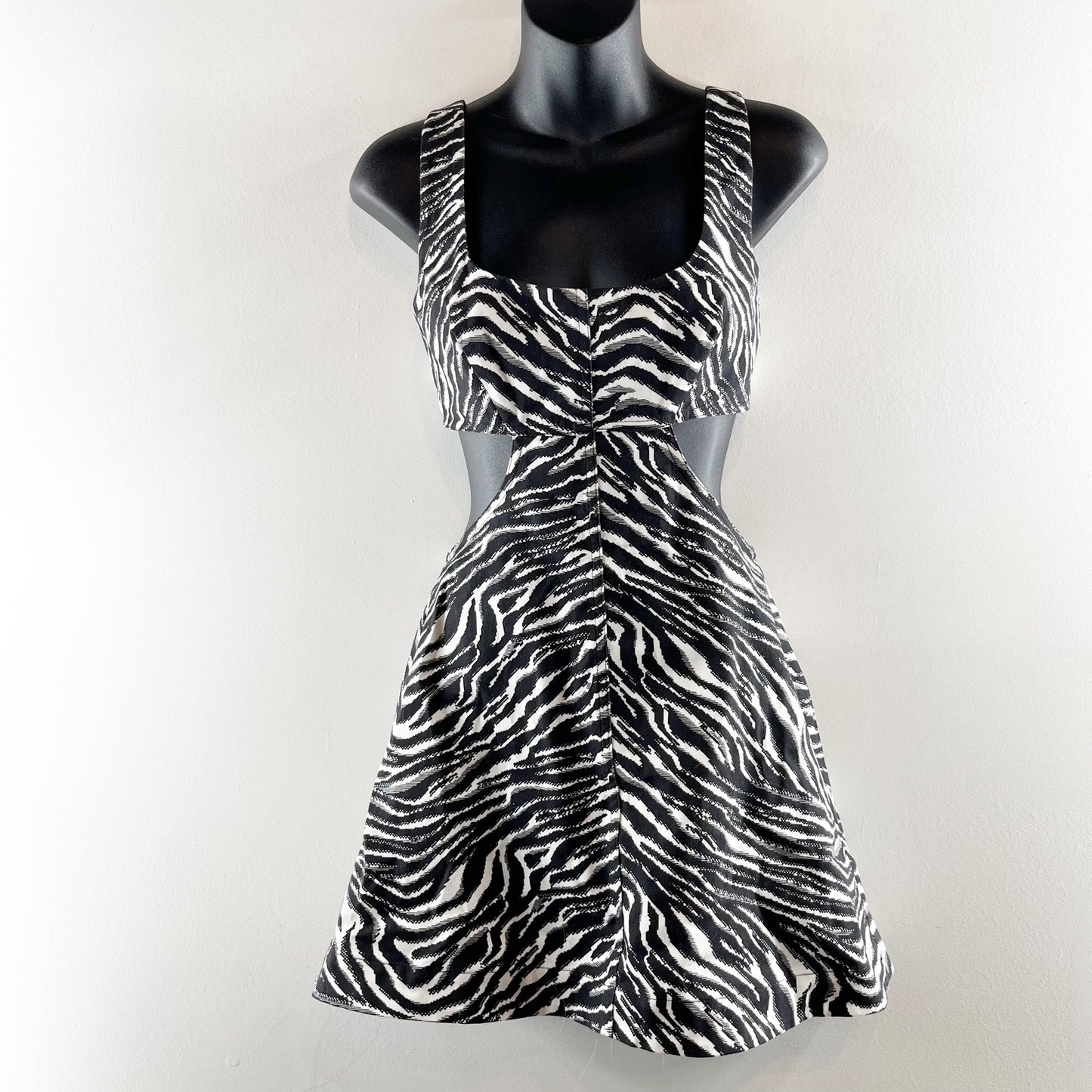 Matthew Bruch Anna Tie Back Cutout Mini Dress Zebra Black White Small