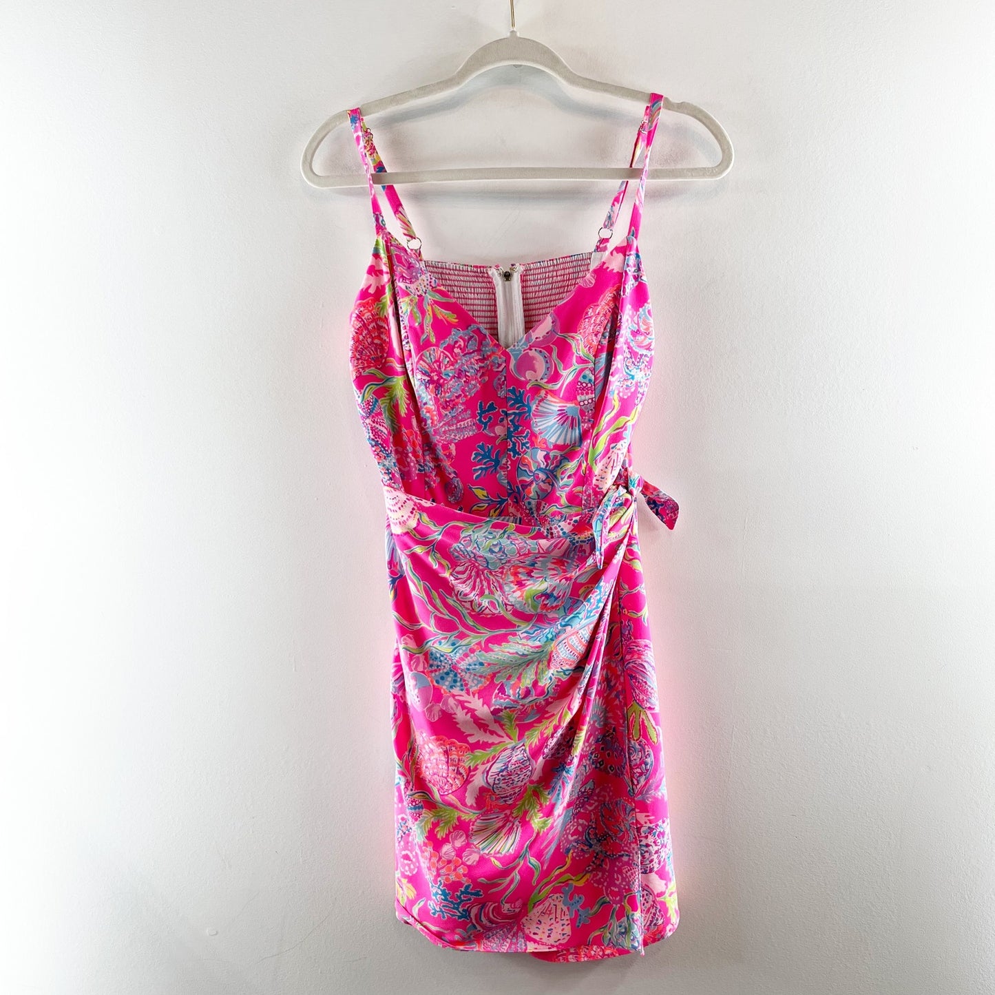 Lilly Pulitzer Scarlet Stretch Mini V Neck Faux Wrap Dress Pink 8