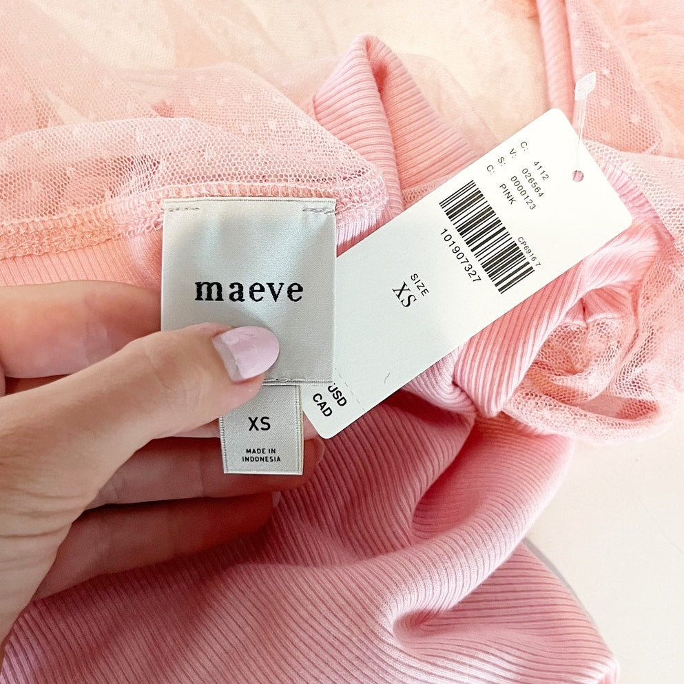 Maeve Anthropologie Sheer Yoke Sweetheart Short Sleeve Blouse Top Pink XS