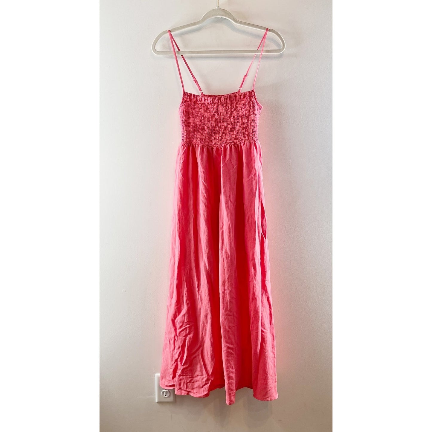 Z Supply Beachside Smocked Midi Dress in Sunset Pink Coral Small