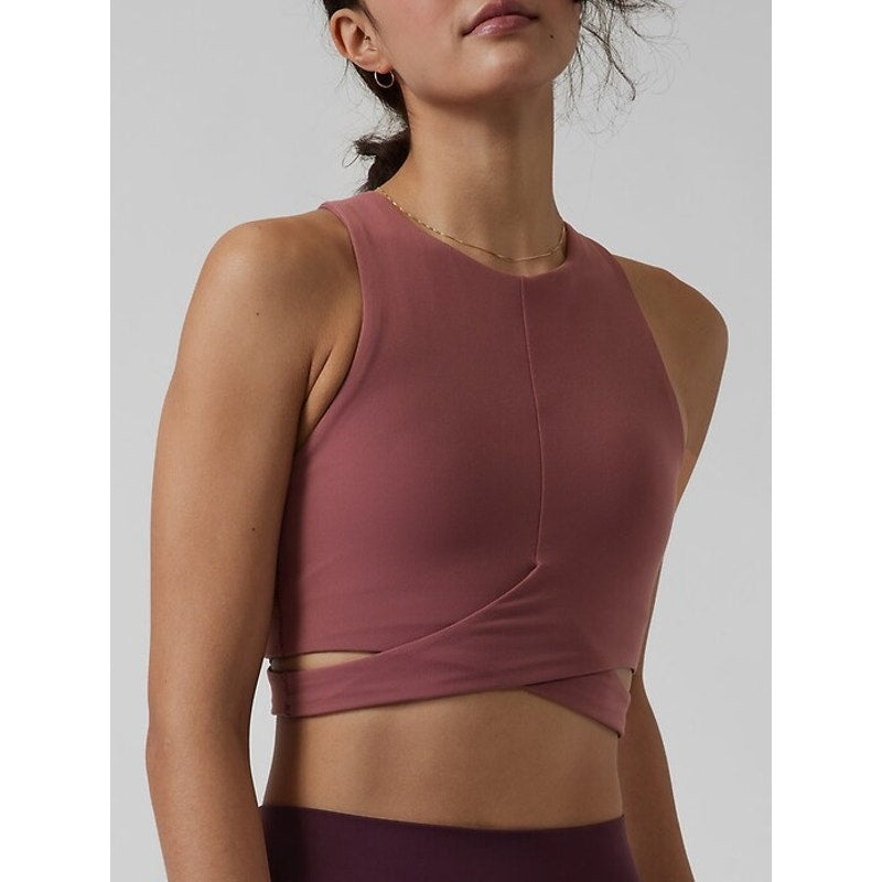 Athleta Conscious Cut-Out Crop Sport Bra Tank Top D-DD Tawney Rose Pink Medium