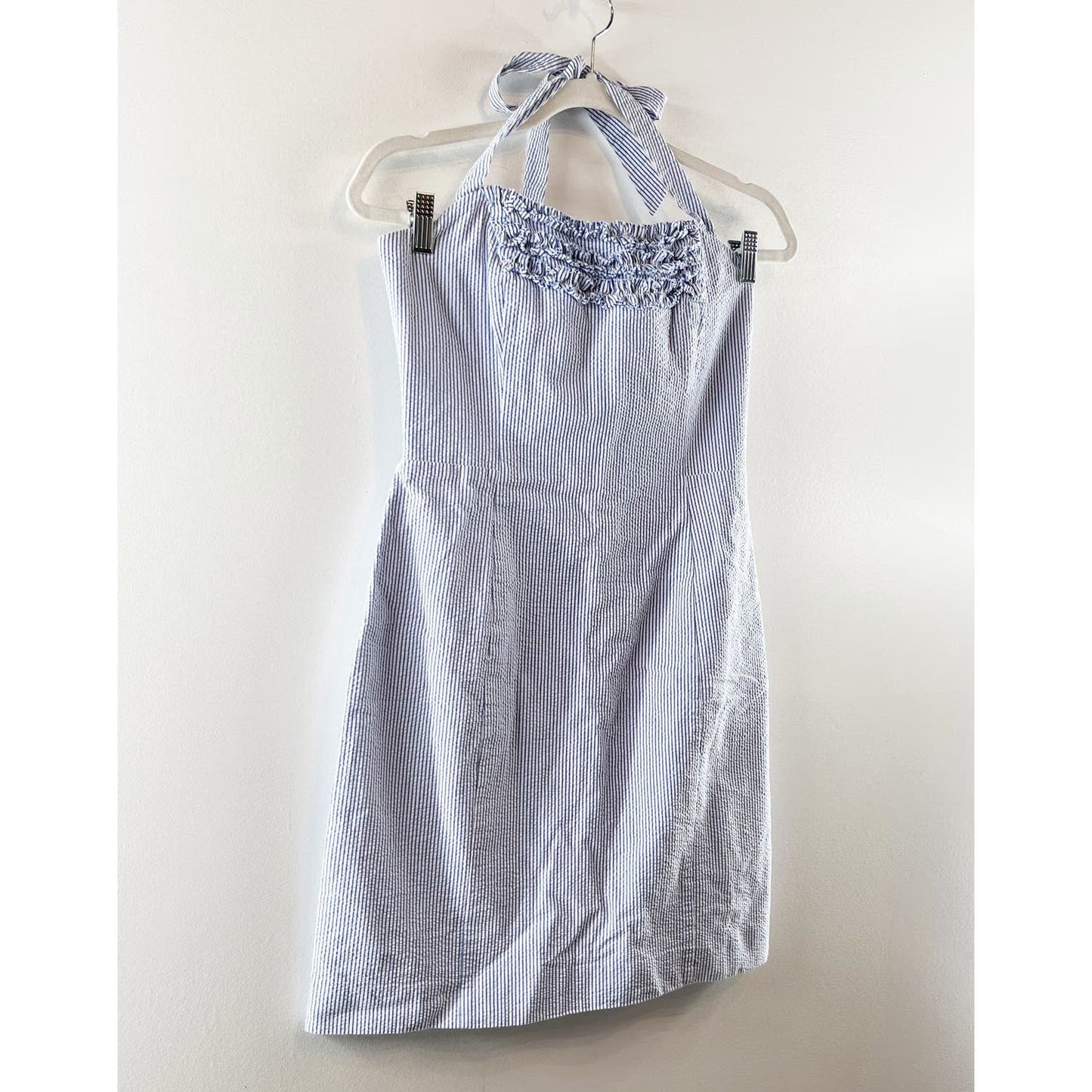 Lilly Pulitzer Maureen Cotton Halter Seersucker Striped Mini Dress Blue 8