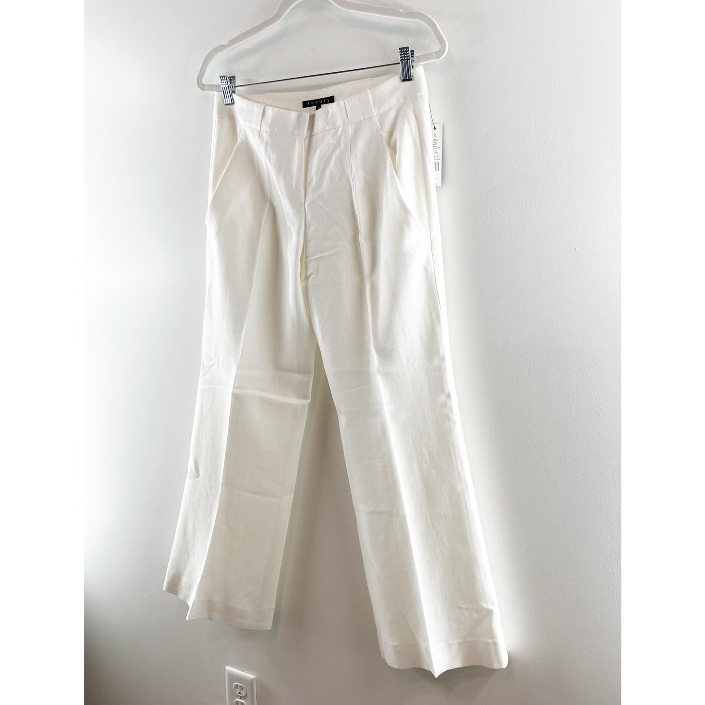 Theory Nayilla Sauve Stretch Linen Wide Leg Pants White 6