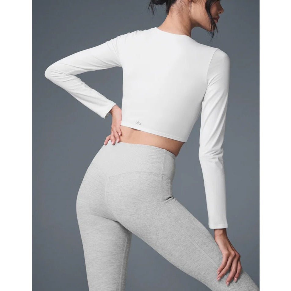 Alo Alosoft Crop Finesse Long Sleeve Fitted T-Shirt Top White Small