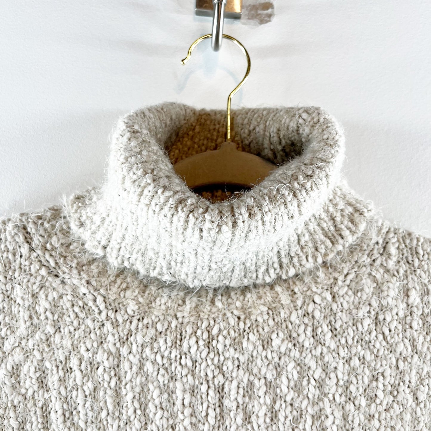 Topshop Dropped Shoulder Knit Fluffy Turtleneck Pullover Sweater Oat Small