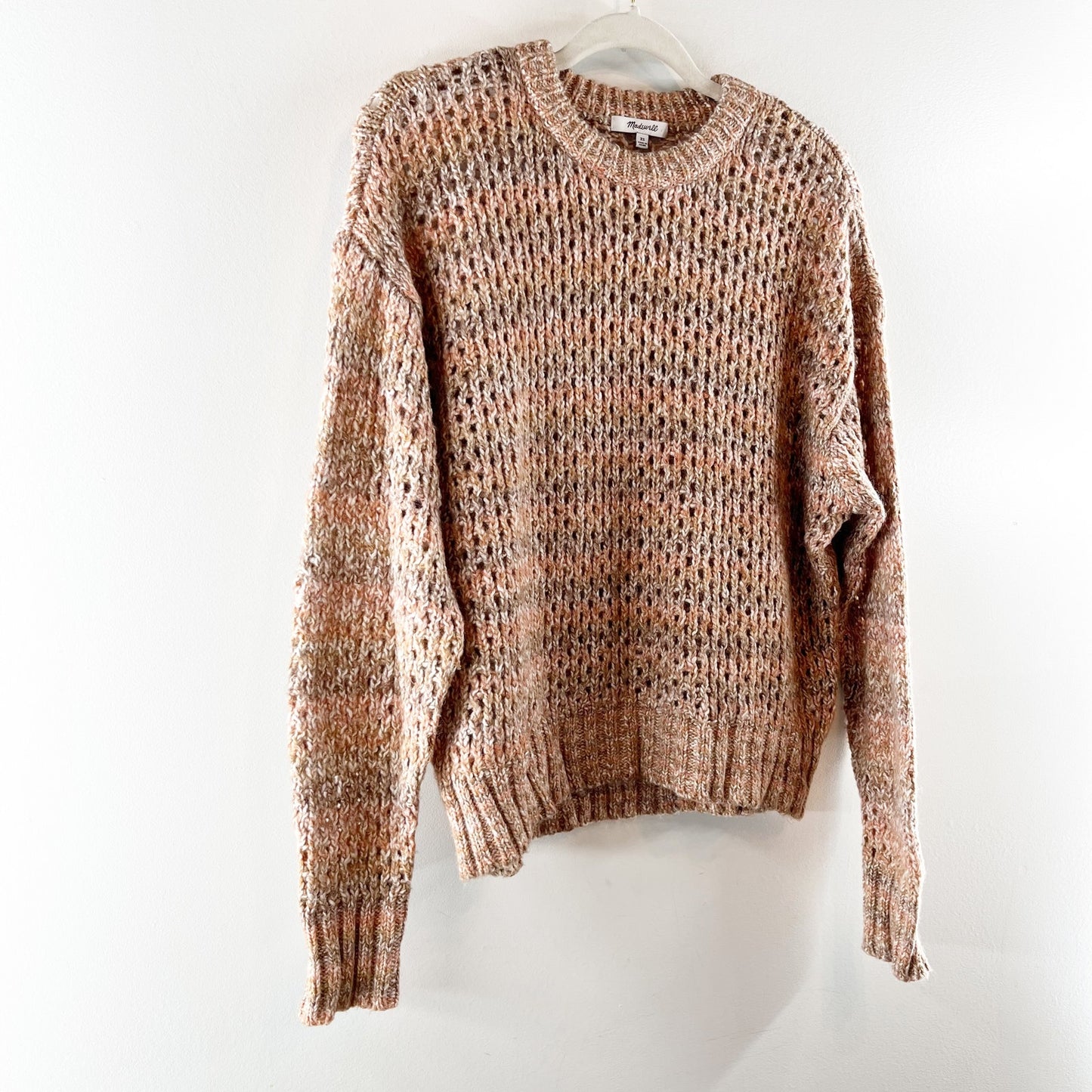 Madewell Space Dyed Open Knit Crochet Crewneck Pullover Sweater Ginger XS