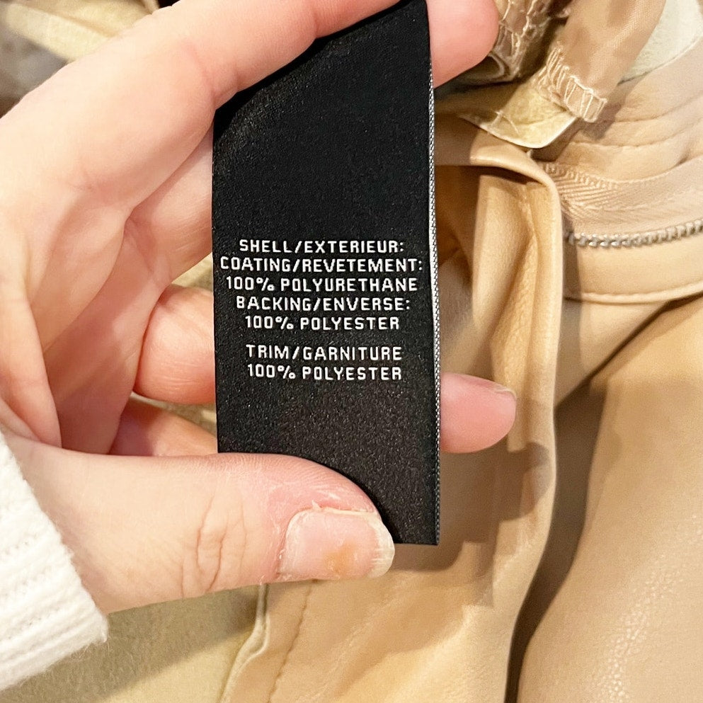 7 For All Mankind Coated Faux Leather Pleated Belted High Waist Pants Tan Medium