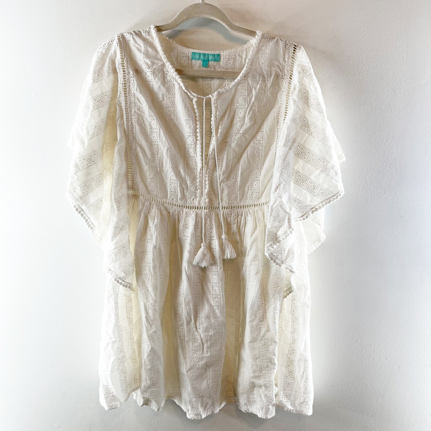 Melissa Odabash Brooke Flutter Sleeve Eyelet Mini Cover-Up Dress White Small