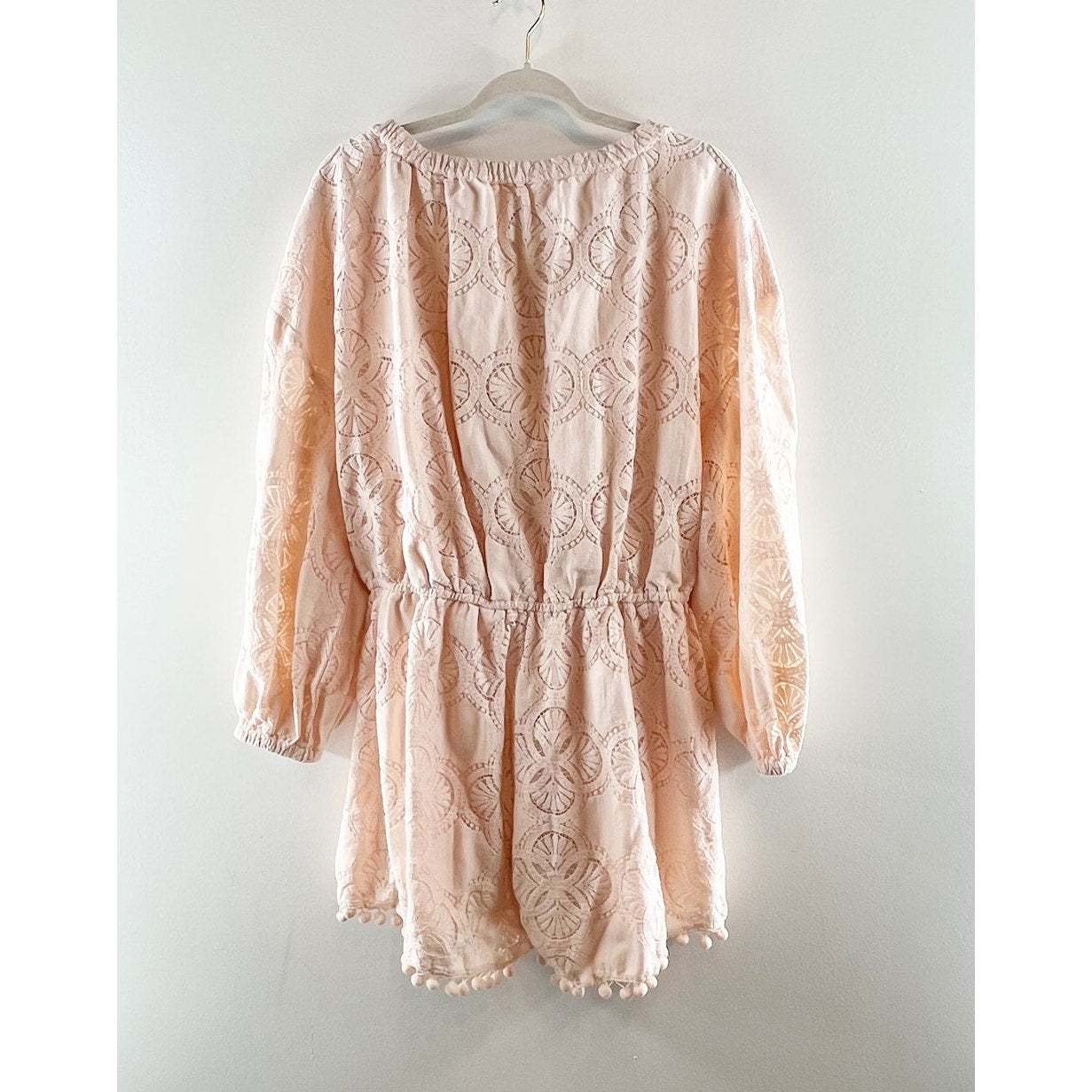 The Drop Long Balloon Sleeve Lace Shorts Romper Pale Dogwood Pink XXL