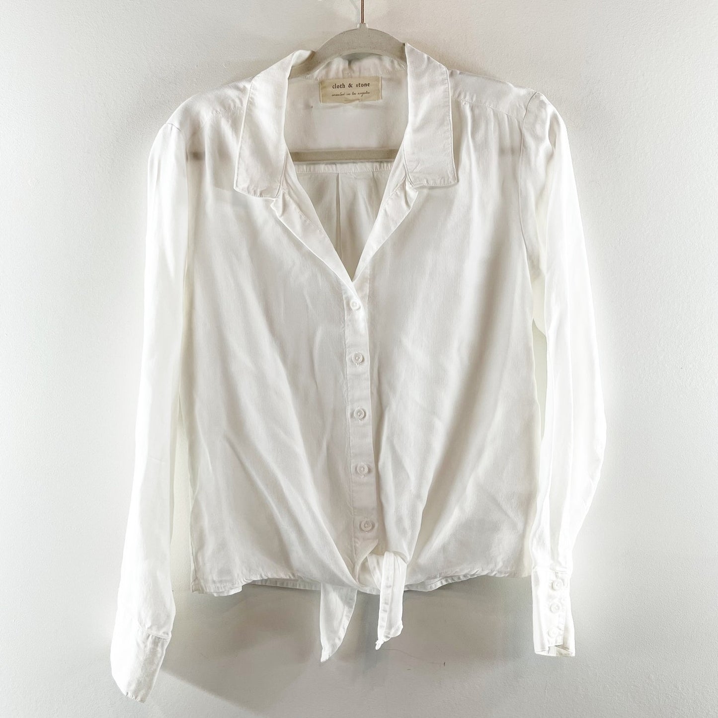 Cloth & Stone Tencel Long Sleeve Tie Hem Button-Up Shirt Top White Small
