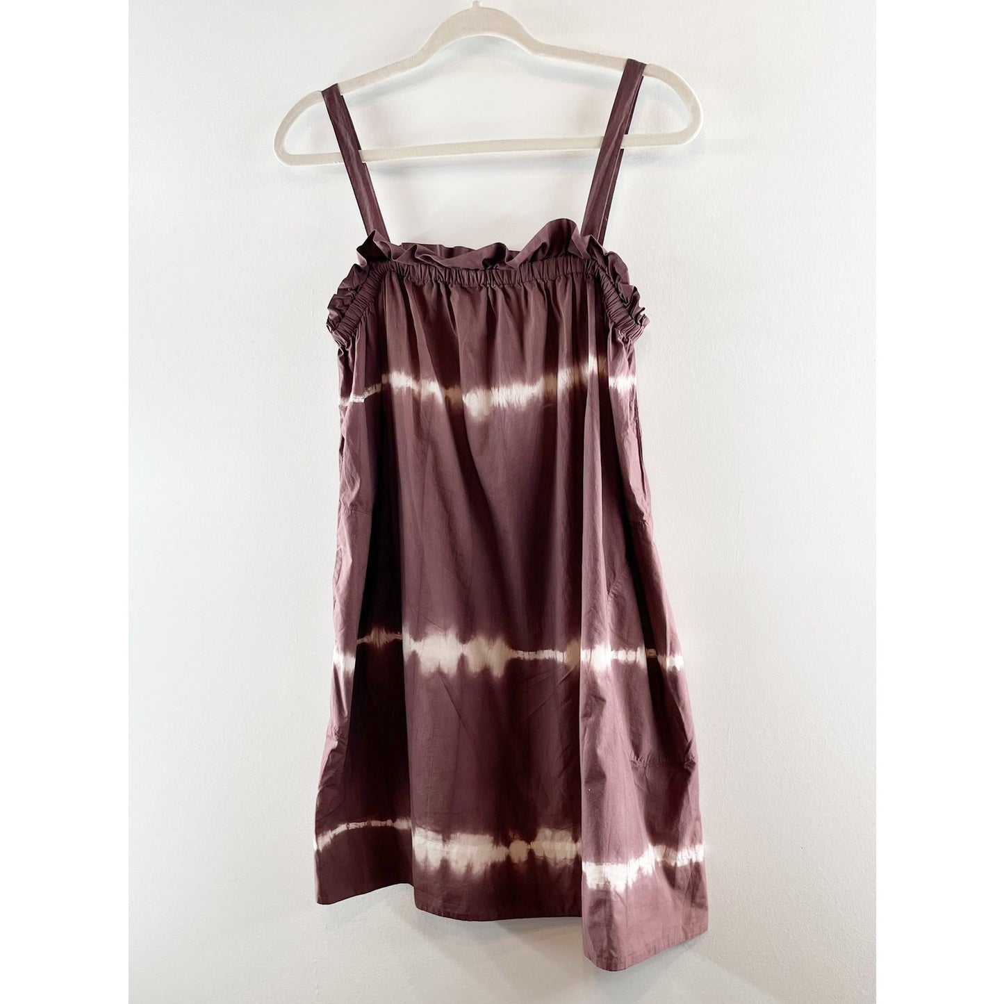 Othilia Square Neck Babydoll Tunic Tie Dye Stripe Boho Mini Dress Brown 2