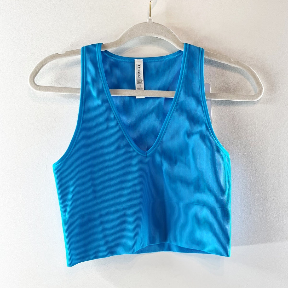 Athleta Aurora Cropped Ribbed Tank Top Blue Medium