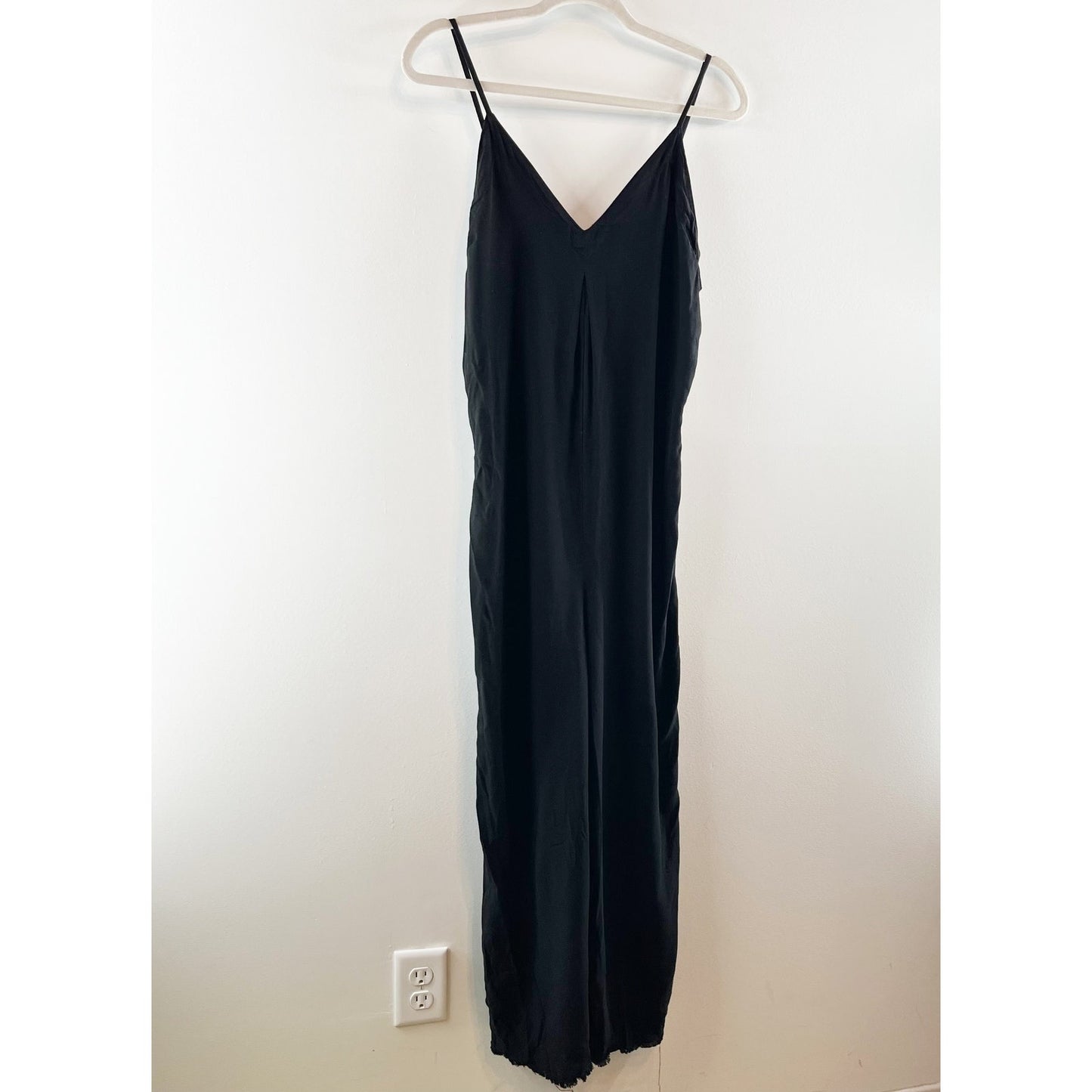 NSF Sleeveless V-Neck Frayed Hem One Piece Wide Leg Jumpsuit Black Small