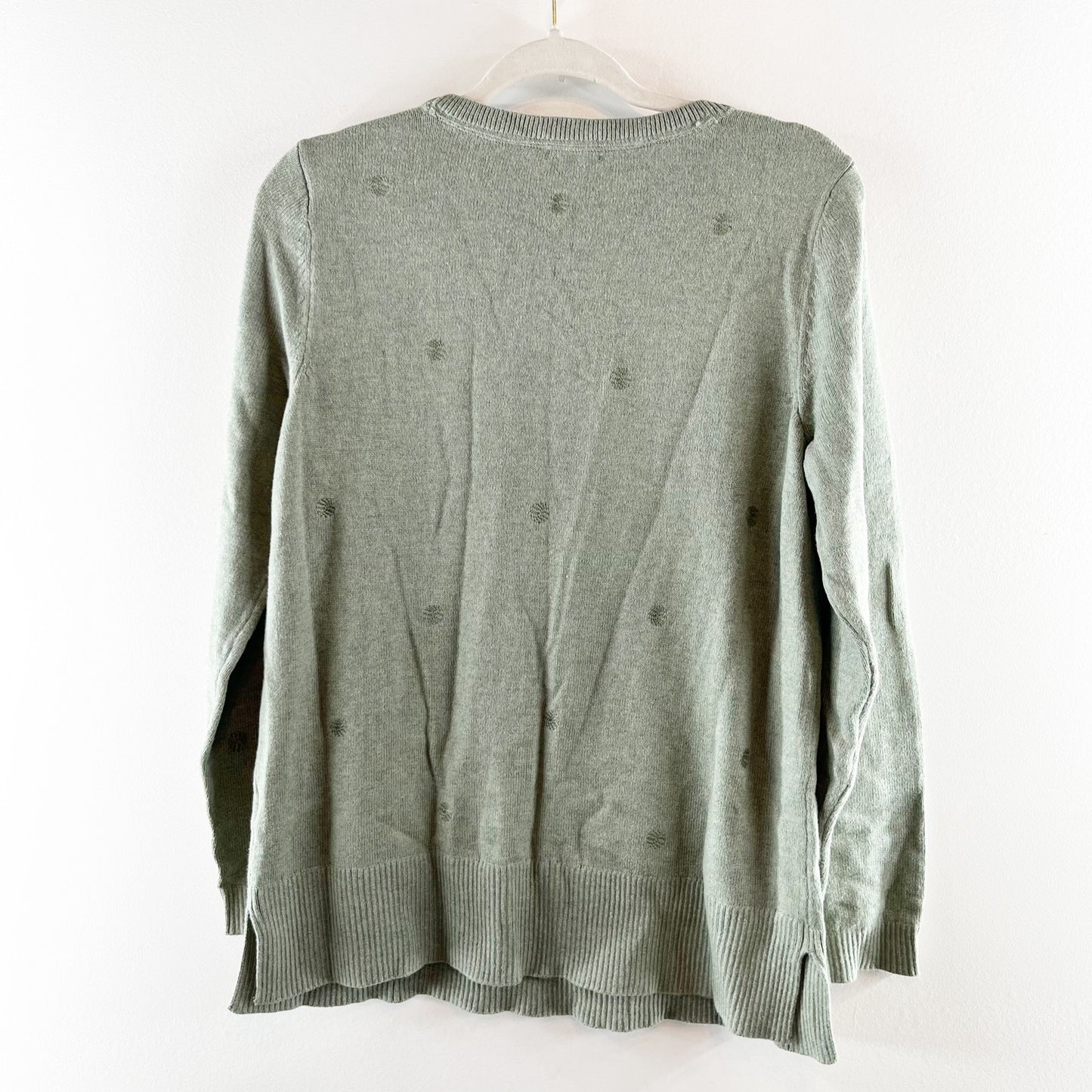 J. Jill Crewneck Dot Embroidered Sweater Seedling Heather Green Small