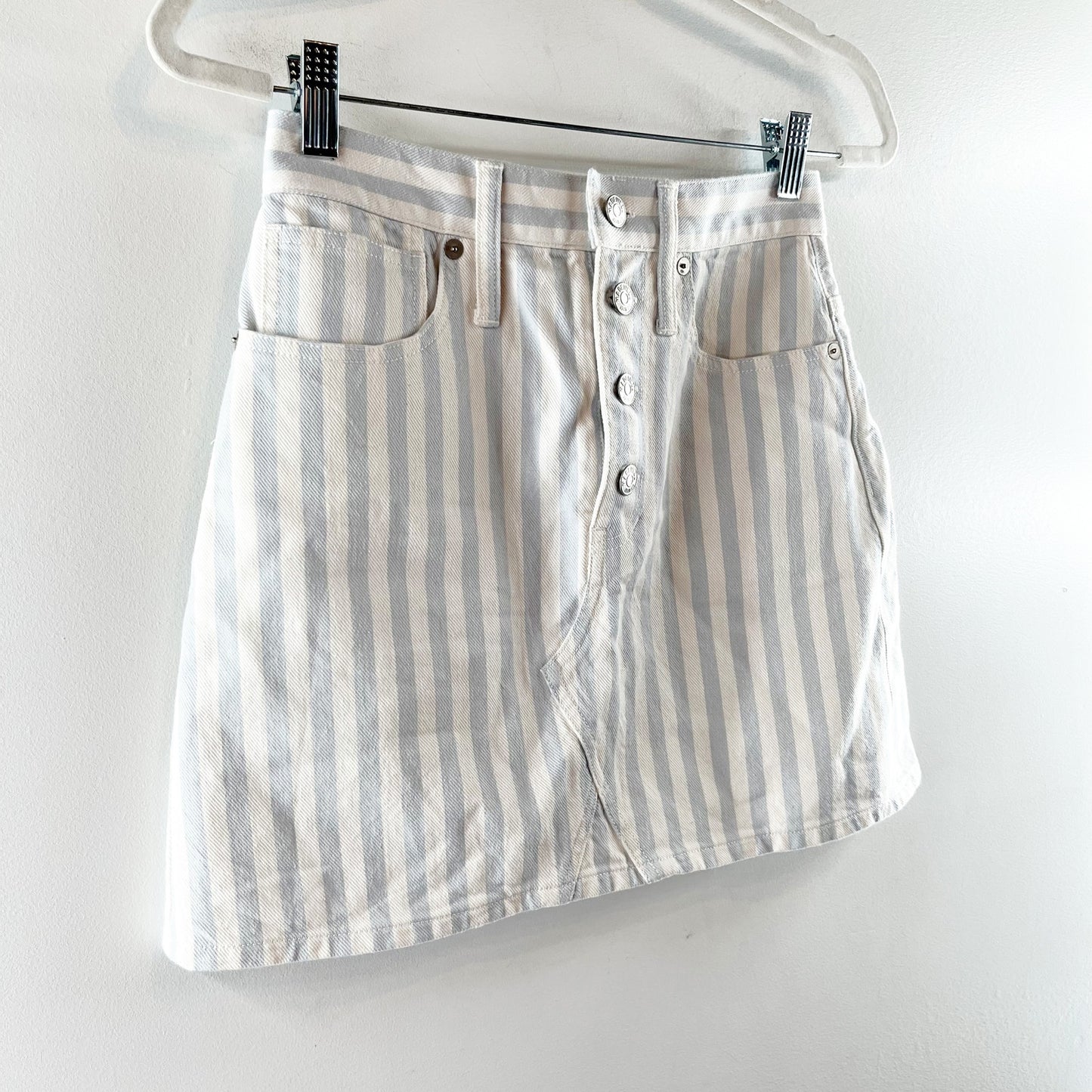 Madewell Striped Denim Mini Skirt in Pompano Stripe Blue White 24