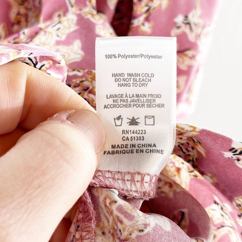 Bishop + Young Floral Puff Short Sleeve Blouse Shirt Pink Small