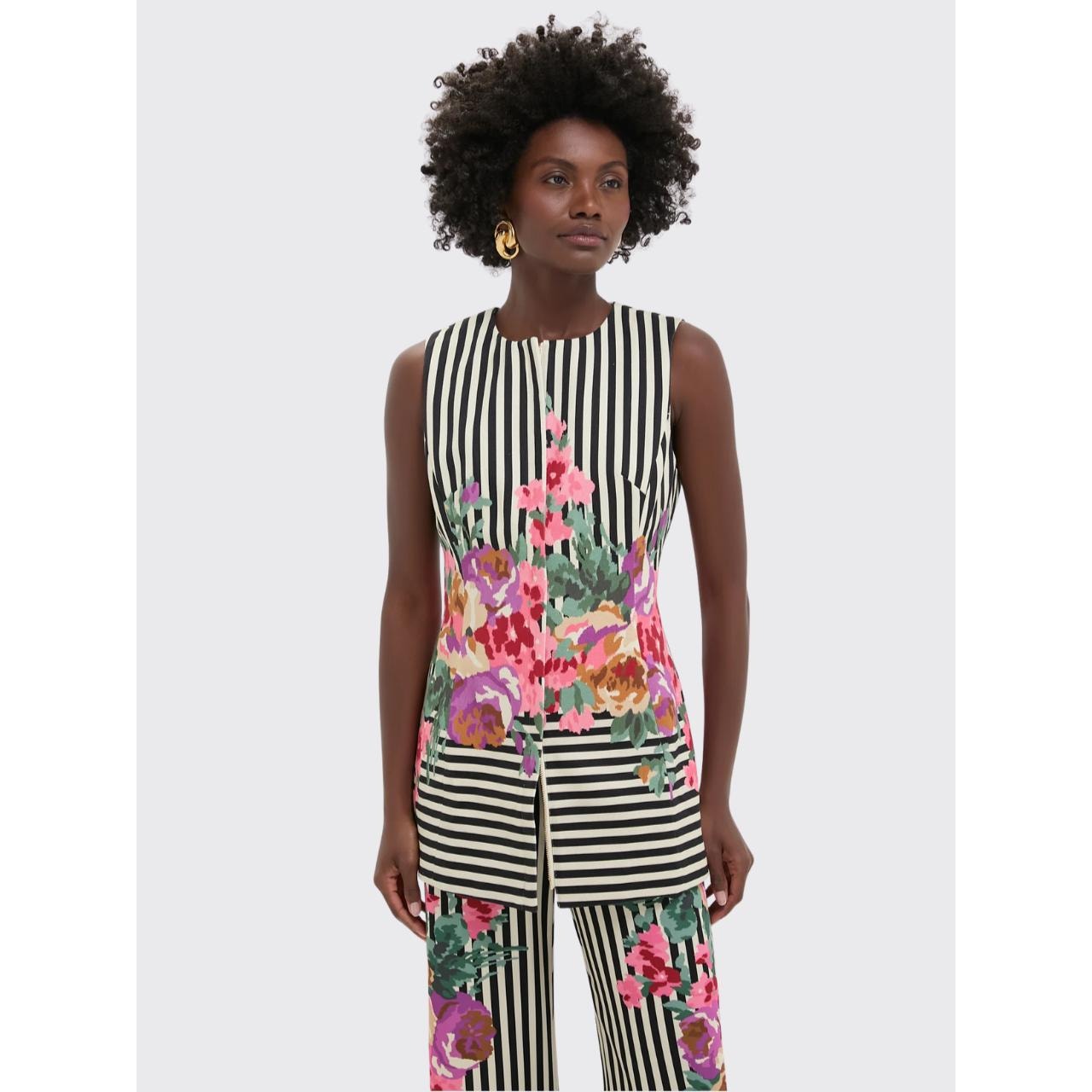 Tuckernuck Rhoda Flowering Trellis Striped Structured Tunic Top White Black 6