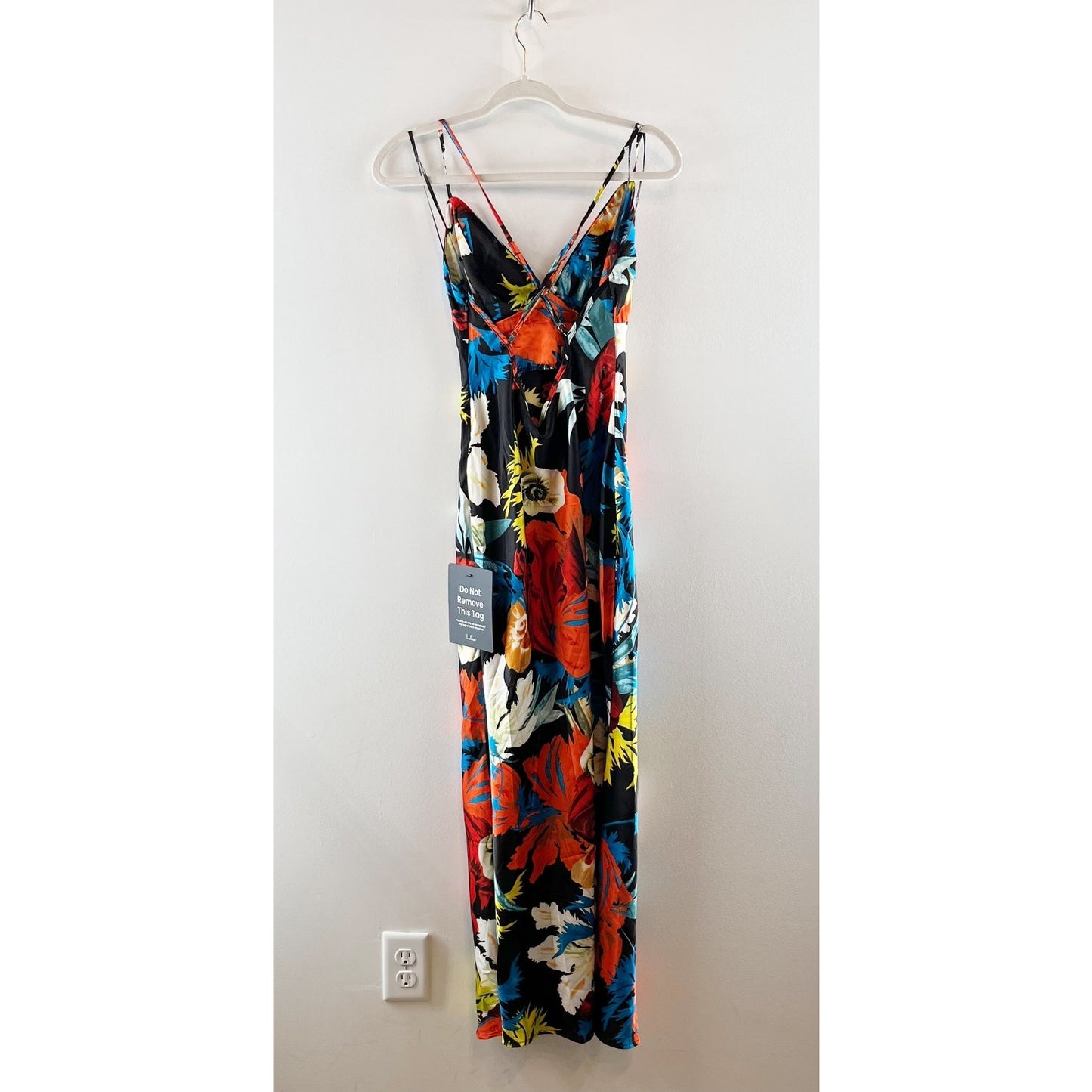 Lulus Sahalia Floral Satin Backless Midi Slip Dress Black Medium