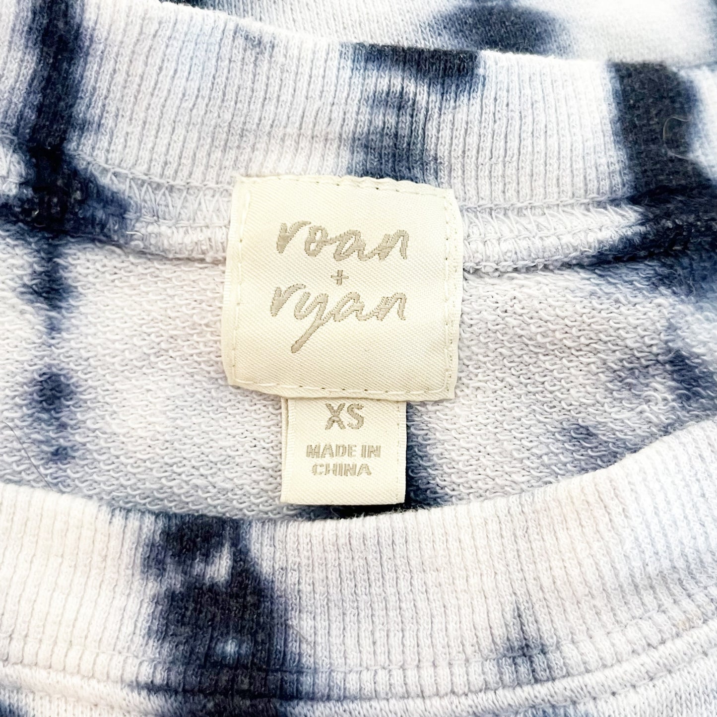 Roan + Ryan Isabella Tie Dye Rib Mix Pullover Sweatshirt Blue White XS