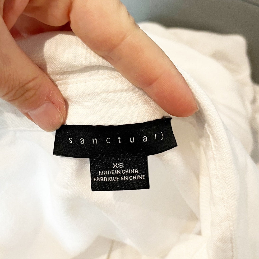 Sanctuary Utility Long Sleeve Chest Pocket Tie-Front Button-Up Shirt White XS
