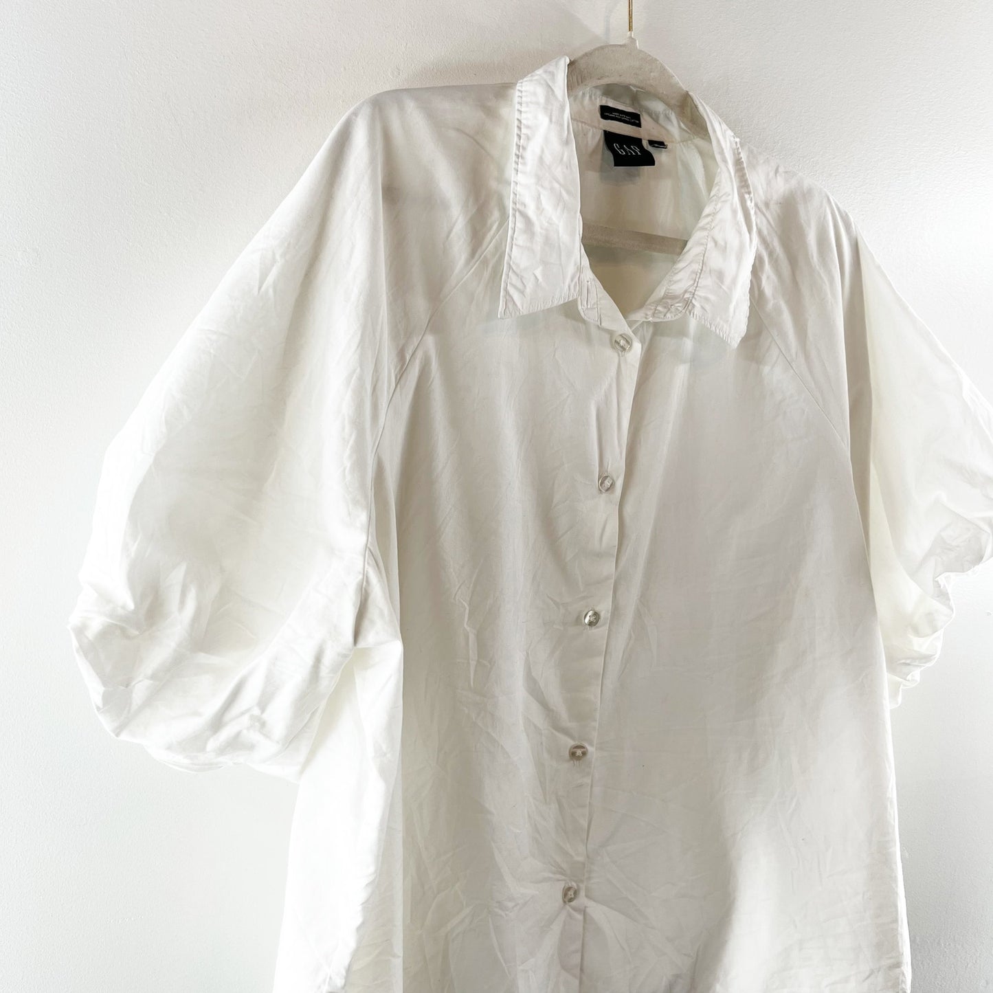 GAP Organic Cotton Short Puff Sleeve Button Down Shirt Top White XXL
