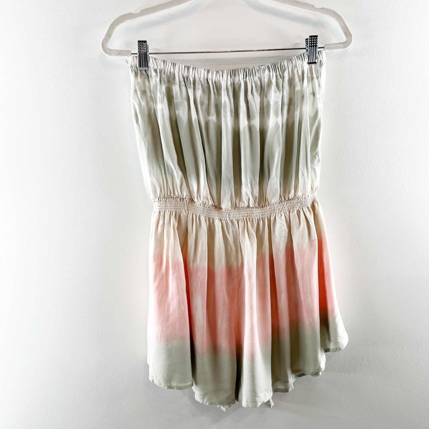 Ocean Drive Strapless Tie Dye Ombre Layered Shorts Romper Gray Pink Medium