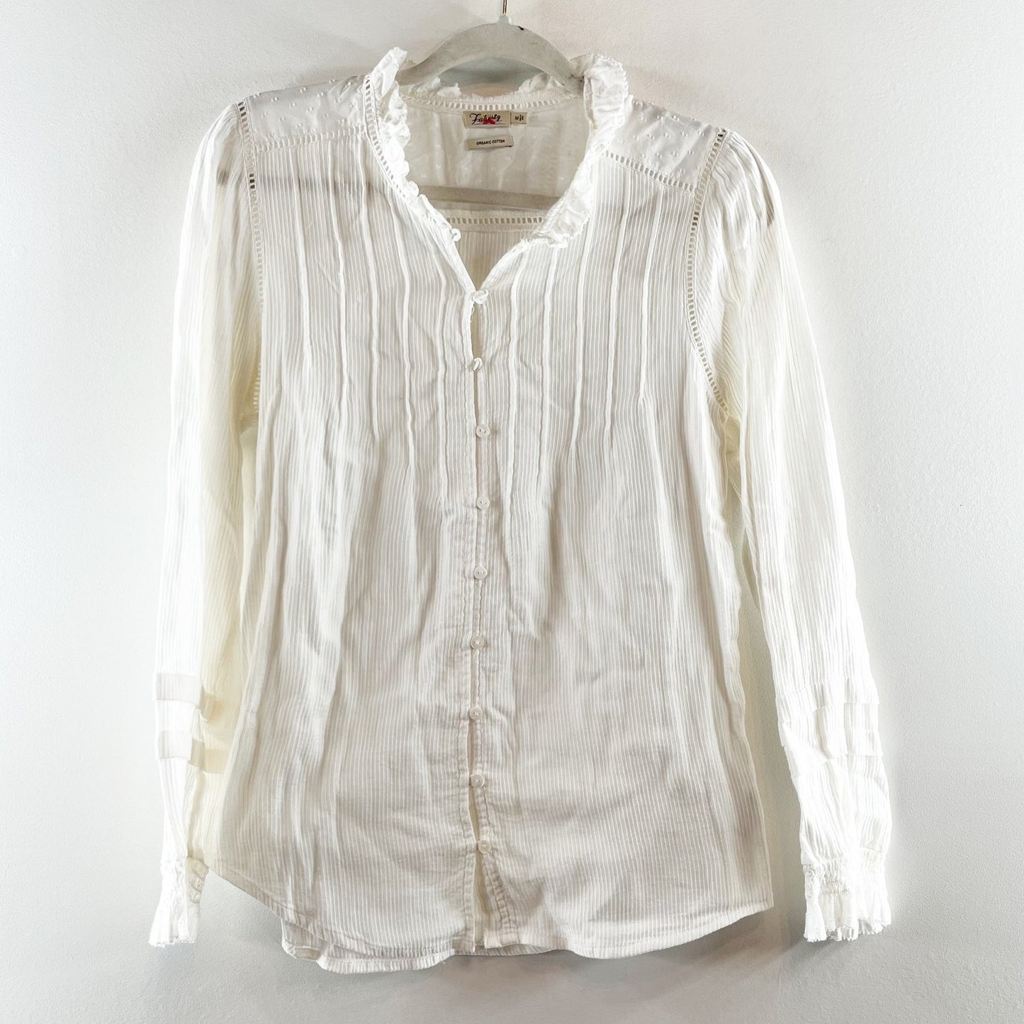 Faherty Willa Pintucked Long Sleeve Organic Cotton Blouse White Medium