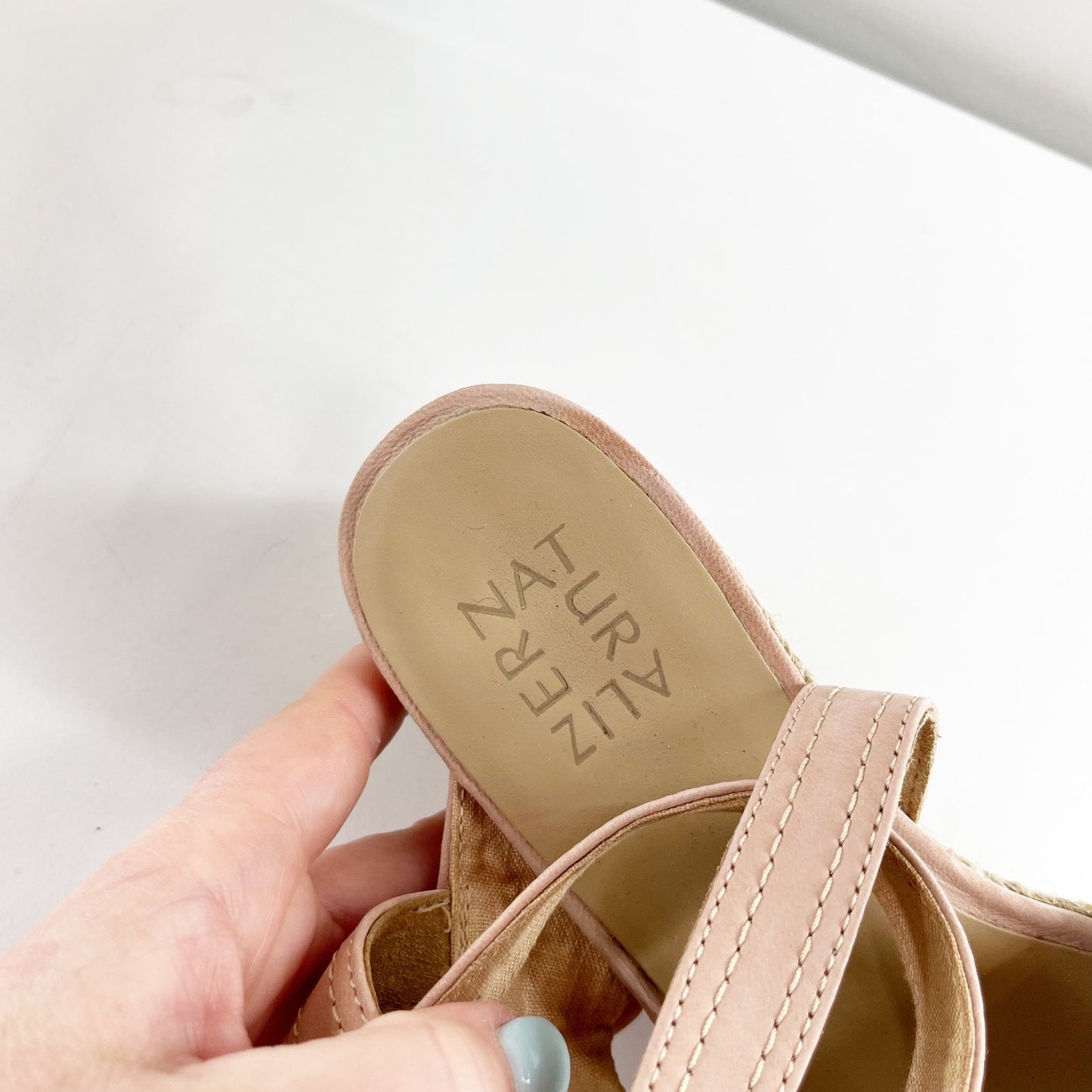 Naturalizer Ursa Epadrille Leather Wedge Sandals Dusty Rose Pink 7.5