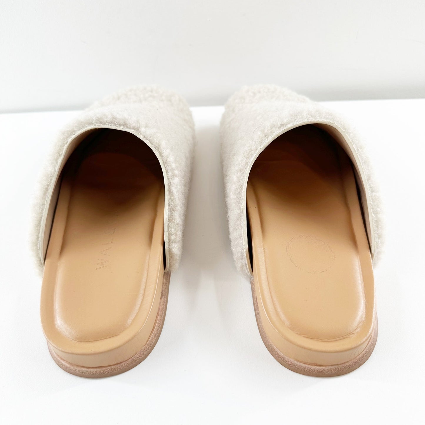 Wal & Pai Ogden Shearling Slip On Round Toe Padded Mules Clog White / Tan 39