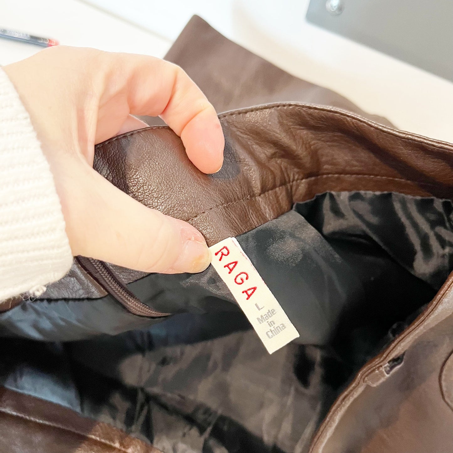 RAGA Nyla Faux Leather High Waisted A Line Mini Skirt Chocolate Brown Large