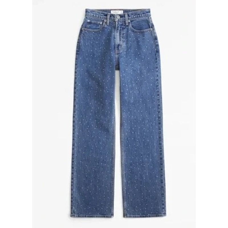 Abercrombie & Fitch The '90's Relaxed Jean Dark Marble With Shine Blue 10 Short